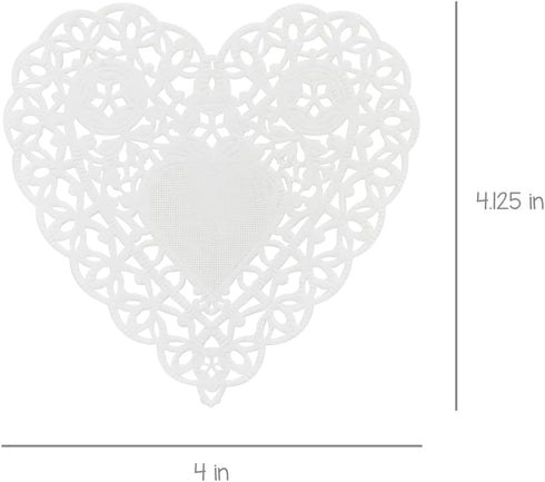 Hygloss 100 Pcs Heart Doilies, 4-Inch White Paper, Ideal for Valentine Crafts & Table Settings