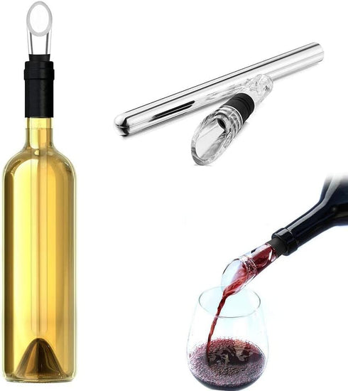 Wine Chiller Ice Red Wine Bottle - Stainless Steel Cooler Stick Container, 3 in 1 with Aerator and Pourer