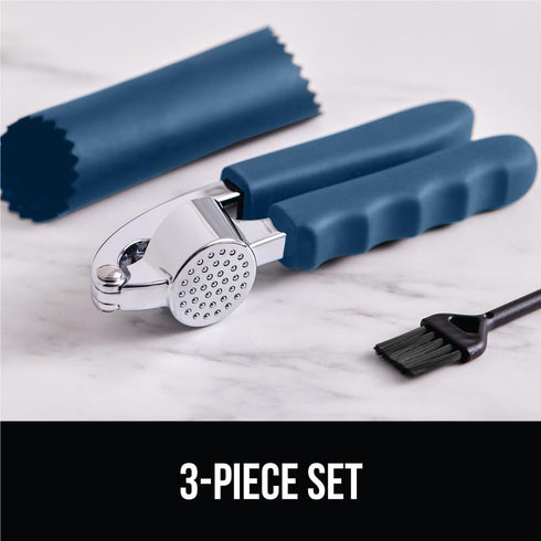 Set, GORILLA GRIP Garlic Press and Peel Heavy Duty Mincer Tool, Large Ergonomic Handle, Easily Mince and Crush Garlics