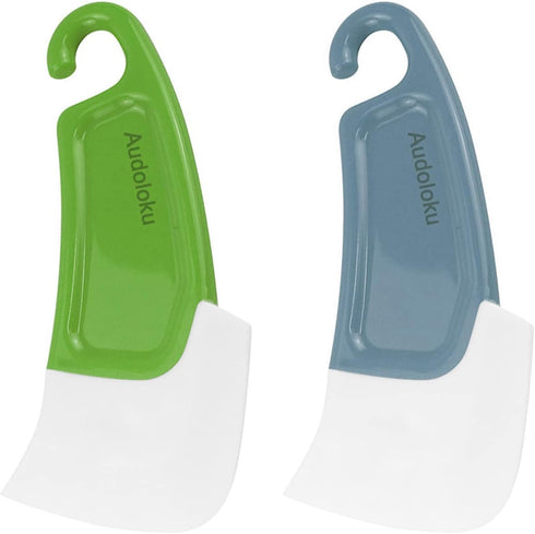 2 PCS Silicone Pan Scraper Dish Cleaning Spatula, Non-Stick Kitchen Scraper in Green & Grey