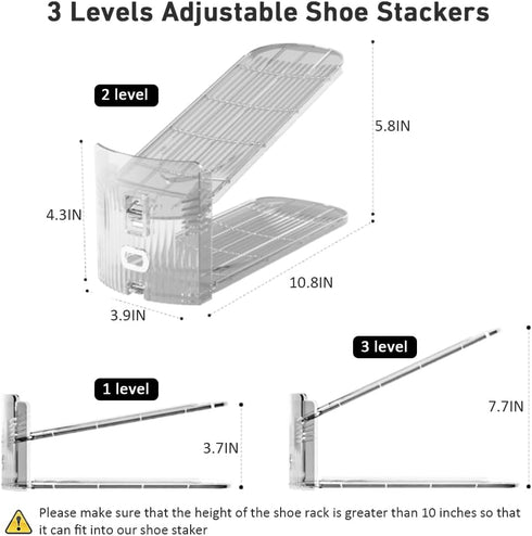 12 Pack 3.7''to 7.7'' 50%,Easy Clear Shoe Slots Organizer - Adjustable Height Shoe stackers for a pair of shoes ,Shoe