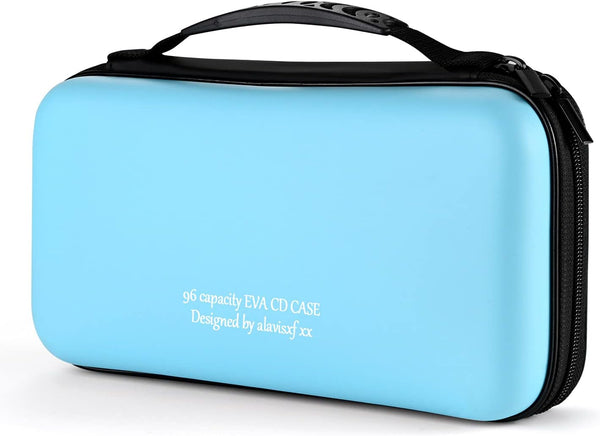 alavisxf xx CD Case, Portable Zipper Holder for 96 Capacity Blu-ray DVD, EVA Protective Disc Storage Organizer Bag (Sky