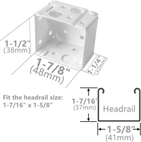 Cutelec Box Mounting Bracket Set for 1-1/2" Blinds, White Color Window Blinds Headrail Bracket