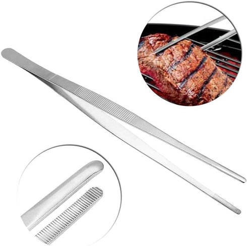 Gutsdoor Kitchen Tweezers, Stainless Steel Food Tongs with Precision Serrated Tips (12 Inch Straight)