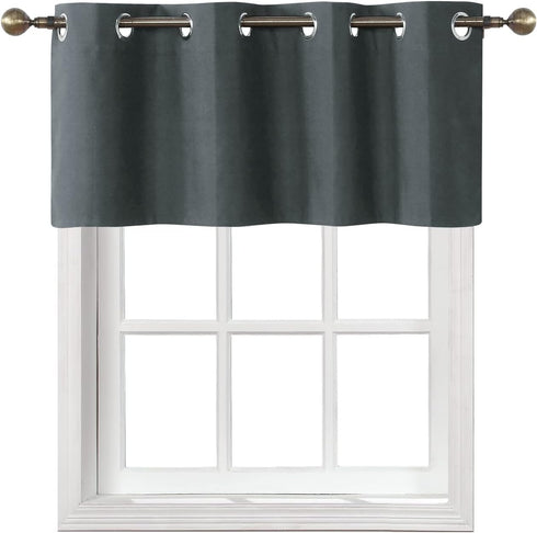 Home Queen Charcoal Total Blackout Curtain Valance for Bedroom Window, Grommet Straight Drape Valence, 54 W X 18 L
