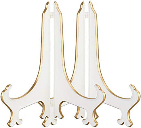 Artliving 10" Decorative Plate Stand Holder, Plastic Picture Easel Display Stand, White Gold, 2 Pack