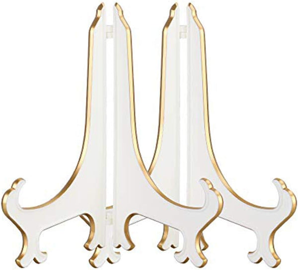 Artliving 10" Decorative Plate Stand Holder, Plastic Picture Easel Display Stand, White Gold, 2 Pack