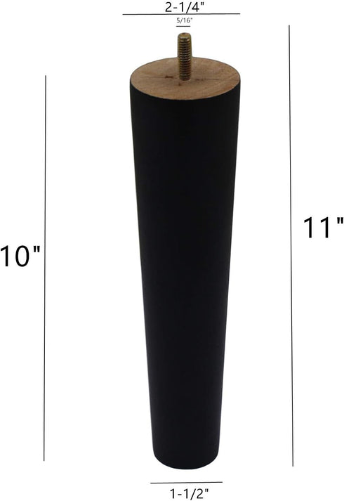 WEICHUAN Black Round Solid Wood Sofa Couch Chair Ottoman Loveseat Table Legs, 10" Set of 4