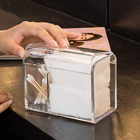 Sooyee Qtip Holder Dispenser for Cotton Ball, Swab, Round Pads, 3 Compartment Plastic Apothecary Jars