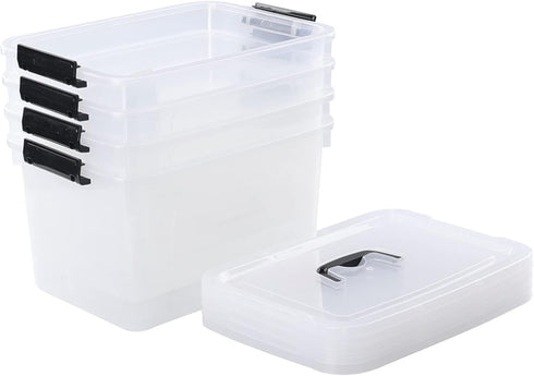 4-Pack Clear Latch Storage Box with Lid, 10.5 Quart Plastic Storage Bin