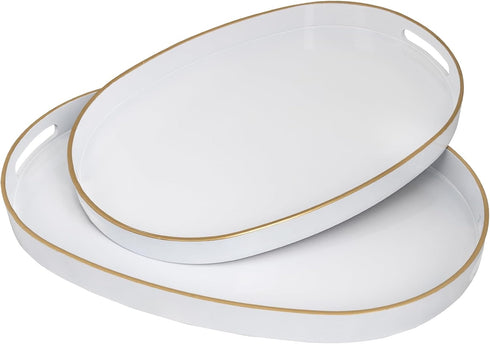 MAONAME White Serving Trays with Handles, Oval Decorative Trays for Coffee Table,