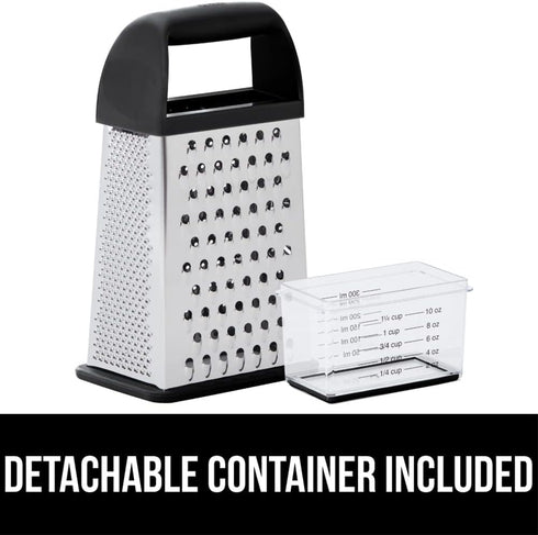 GORILLA GRIP XL 4-Sided Cheese Grater with Container, BPA-Free Stainless Steel Box Grater, Black