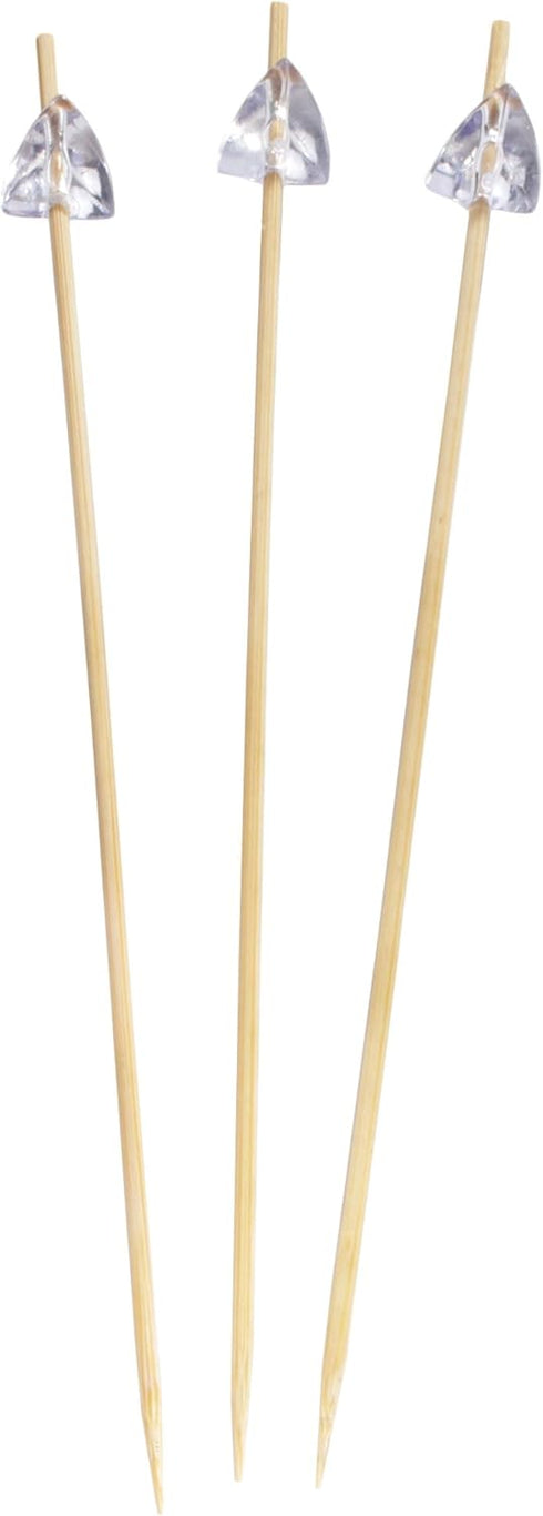 BambooMN 5.9" Decorative Acrylic Clear Gem End Bamboo Cocktail Picks, 100 Pcs for Events & Parties