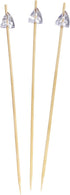 BambooMN 5.9" Decorative Acrylic Clear Gem End Bamboo Cocktail Picks, 100 Pcs for Events & Parties