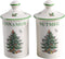 Spode Christmas Tree Spice Jars - Set of 2 Porcelain Jars for Cinnamon & Nutmeg, 4.5 Inch Kitchen Decor