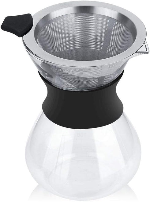 Yosoo Elegant Hand Pour Over Coffee Maker Set, Reusable Manual Drip Filter, Glass Carafe & Stainless Steel Filter