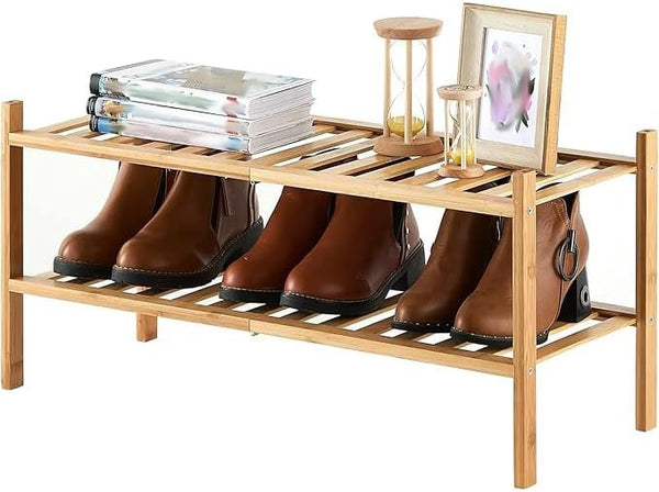 Furshus 2-Tier Bamboo Shoe Rack for Entryway, Stackable | Heavy Duty | Multi-Function,