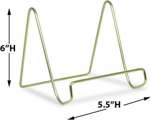 BANBERRY DESIGNS Wire Easel Display Stand Plate Holders - Smooth Plated Brass Metal - 6" H - Set of 3