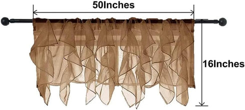 PearAge Rust Brown Ruffled Voile Semi Sheer Curtain Valance, Shabby Chic Ruffle Valance 50x16 Inches