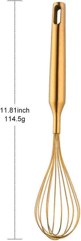 Whisk,11.81 inch Gold 18/8(304) Stainless steel Egg Frother/Blender,Utensils for Blending, Whisking, Beating, Stirring