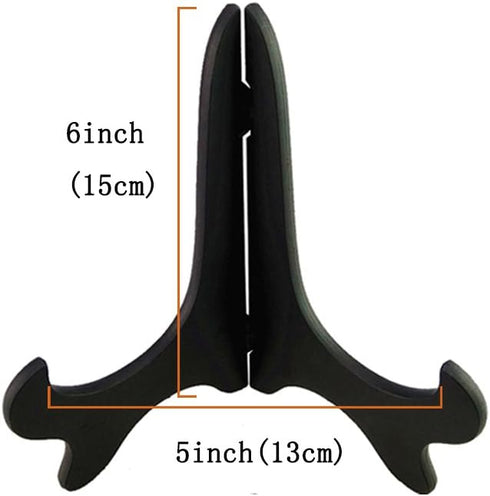 Artliving Black 6" Wood-Like Plastic Easels, Set of 4 Plate Display Stands and Picture Frame Holders