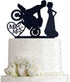 Motorcycle Funny Wedding Cake Topper - Mr & Mrs, Bride Groom with Motorbike (Black Acrylic)