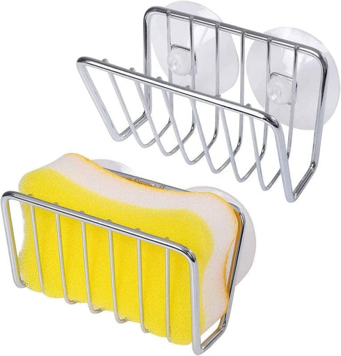 Toplife Sponge Holder for Kitchen Sink, Stainless Steel Suction Cup Caddy - Silver - 2 Pack