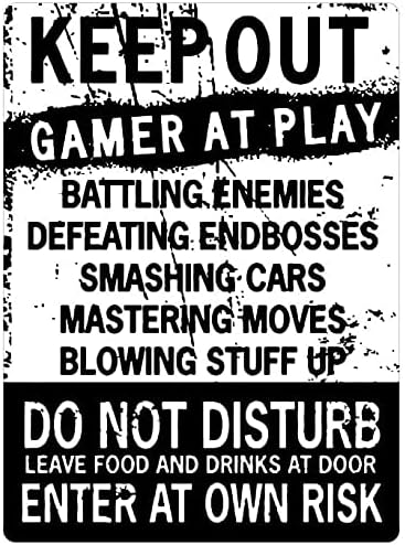 AMERICAN WIT 12" 8" Funny Gamer Decor, 'Keep Out Gamers Only' x Tin Signs, Gaming Do Not Disturb Signs, Funny Video