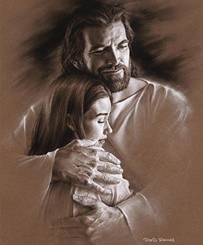 David Bowman Peace Wall Art Print - Jesus Christ Hugging Child, Religious Spiritual Christian Fine Art (11x14 print)