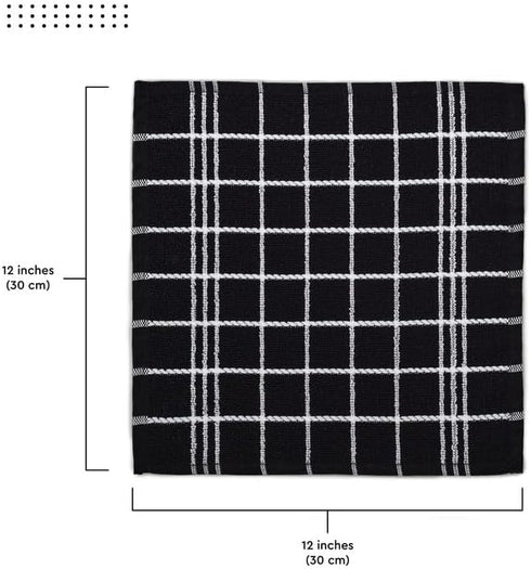 Encasa Terry Cloth Rags, Absorbent Dish Towels for Kitchen Drying and Cleaning, Pack of 12 in Terry Black