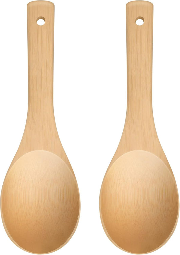 Bamboo Rice Paddle, 2pcs Wooden Spoons for Serving Utensil, Kitchen Utensil Set