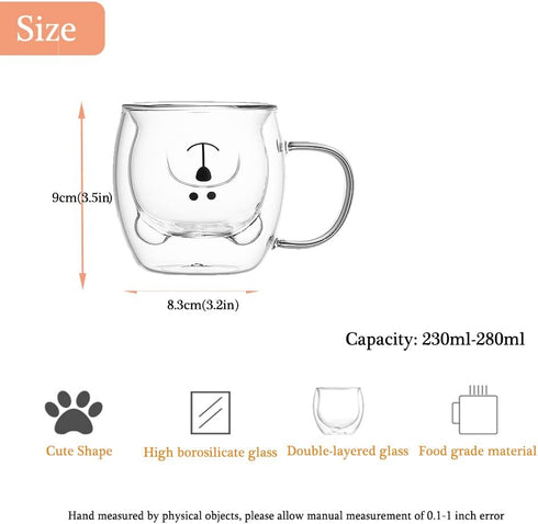 Binoster Bear Cute Mugs Kawaii Double Wall Glass Coffee Tea Mill Yogurt Cup Funny Novelty Gift for Women Her Friends