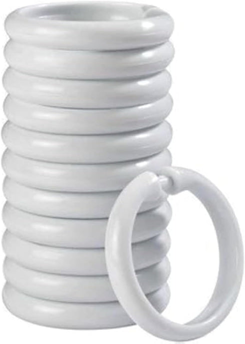Rocky Mountain Goods Plastic Curtain Rings - 12 Pack, Unbreakable Plastic True O Ring Design, White