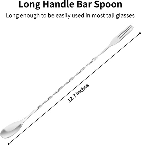 Bar Spoon Cocktail Mixing Spoon - Cuttte 2pcs Cocktail Spoon Long Handle 12.7 Inches, Stainless Steel Drink Stirrers Cocktail Stirrer with Trident Tip, Long Stirring Spoons Bar Mixing Spoons
