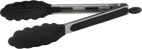 Winco 9" Heavy-Duty Stainless Steel Utility Tongs, Silicone Grips and Lock Clip