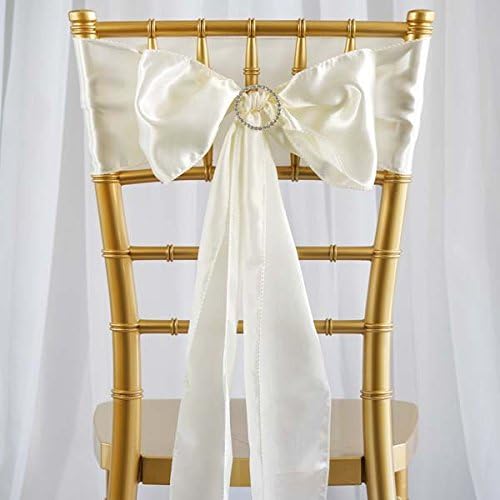 TABLECLOTHSFACTORY 5pcs Ivory Satin Chair Sashes Tie Bows Catering Wedding Party Decorations