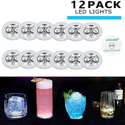LOGUIDE LED Light Up Coasters, LED Bottle Lights, Flashing Shots Light, Cool-White Coaster Discs for Drinks
