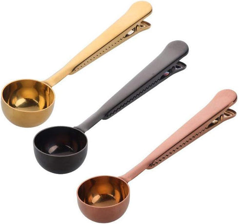 3 PCS Coffee Scoop with Clip, 2 in 1 Stainless Steel Measuring Spoon, 1 tbsp for Coffee and Tea