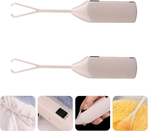 2pcs Electric Hand Held Egg Mixer, Mini Blenders, Hand Crank, White Plastic, Cake Frother