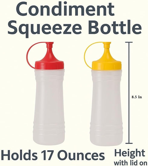 17 oz Set 2-Pack Squeeze Condiment Bottle Mustard & Ketchup Dispensers by Dependable Industries Snap Top, BPA-Free