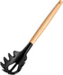 Wooden Handle Pasta Fork Spoon, 12" Silicone Spaghetti Fork, Food Grade Noodle Spoon, BPA Free, Strainer & Server