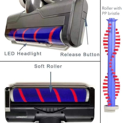 Upgraded Hardwood Floor Vacuum Attachments with Headlights for Dyson V6 DC59 DC61 DC74, Motorized Brush Accessories