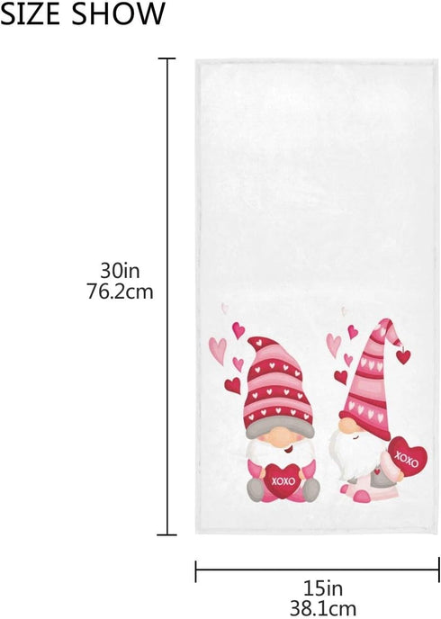 Cute Gnome Heart XOXO Hand Towels, 16x30 in Ultra Soft Absorbent Small Bath Towel for Valentine's Day