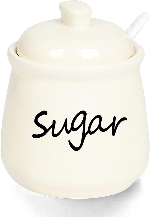 ONTUBE Ceramic Sugar Bowl with Lid and Spoon, 12oz (beige)