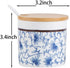 123Arts Ceramic Sugar Bowl Retro Blue and White Storage Jar with Wooden Lid and Spoon