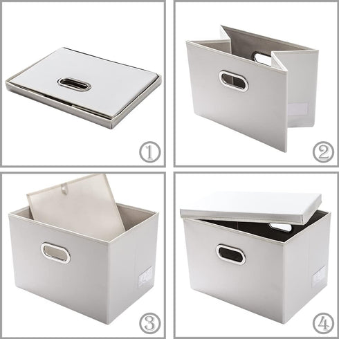 PRANDOM Large Stackable Storage Bins with Lids, 3-Pack Leather Fabric Foldable Storage Boxes for Home