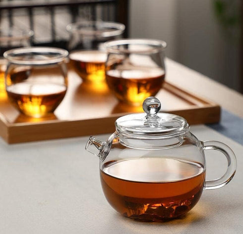 123Arts Mini Tea Pot, Clear Glass Teapot, Small Teapot for One Person Use, 220ml/7.3oz