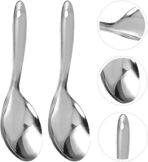 Kichvoe Rice Scooper 3pcs, Stainless Steel Rice Paddle Spoon, Metal Serving Spoon for Kitchen