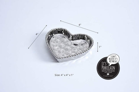 Love is in the Air Small Porcelain Heart Dish, Silver