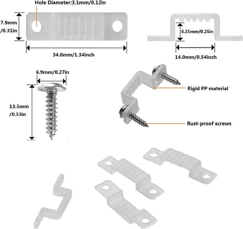 100 Pack LED Rope Light Mounting Brackets, Outdoor Rope Light Fixing Clips for 14-15mm Width Rigid Rope Light Holder